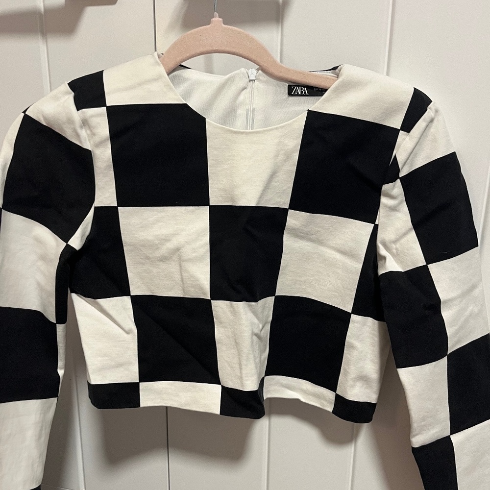 Zara Checkerboard Crop Top XS AS SEEN ON WEDNESDAY